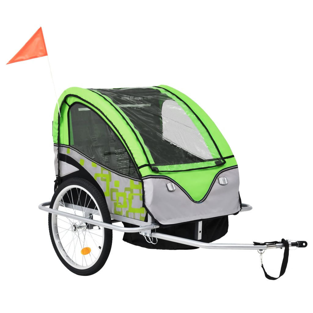 2-in-1 Fahrradanhänger und Kinderwagen Grün und Grau