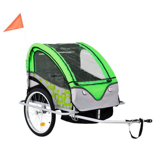 2-in-1 Fahrradanhänger und Kinderwagen Grün und Grau