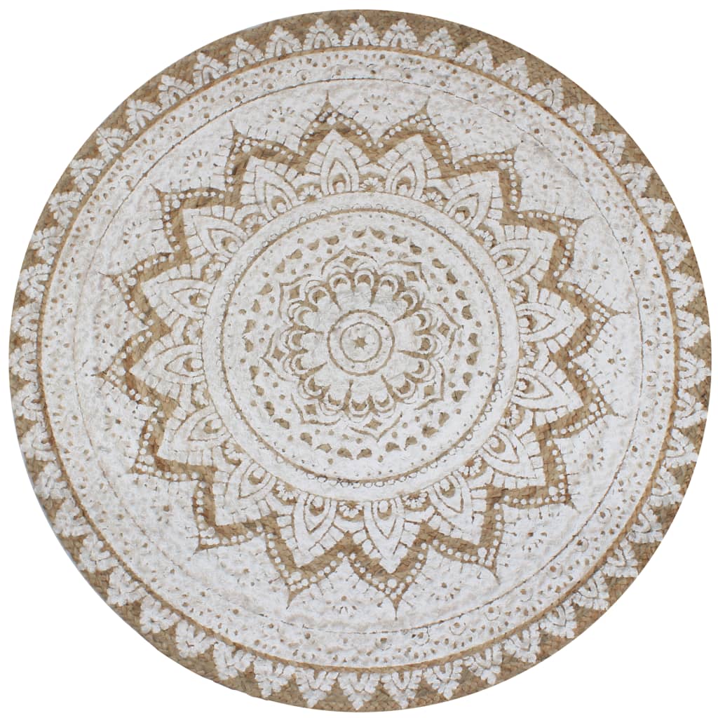 Jute Braided Printed Rug 90 cm Round