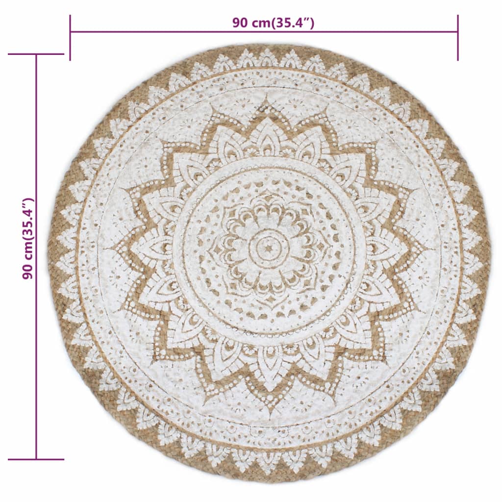 Jute Braided Printed Rug 90 cm Round