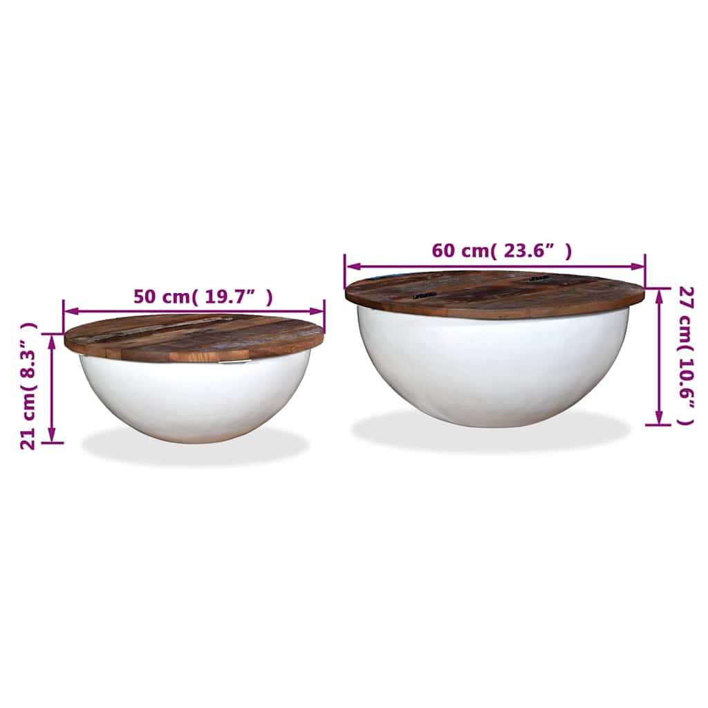 2-tlg. Couchtisch-Set Altholz Massiv Weiß Schalenform