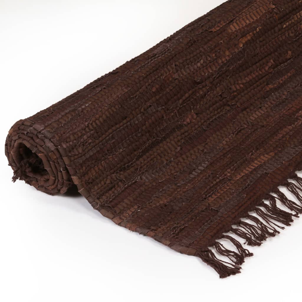 Handgewebter Chindi-Teppich Leder 160 x 230 cm Braun