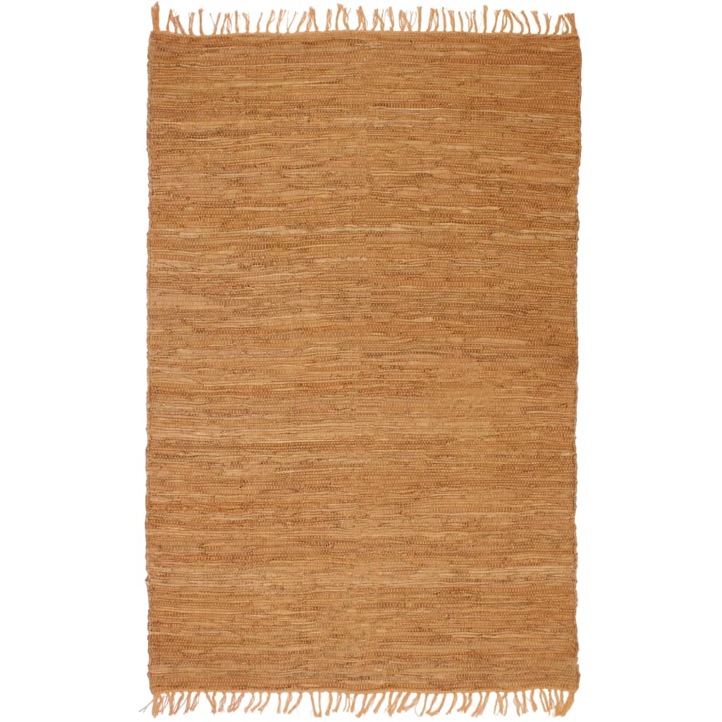 Handgewebter Chindi-Teppich Leder 160 x 230 cm Hellbraun