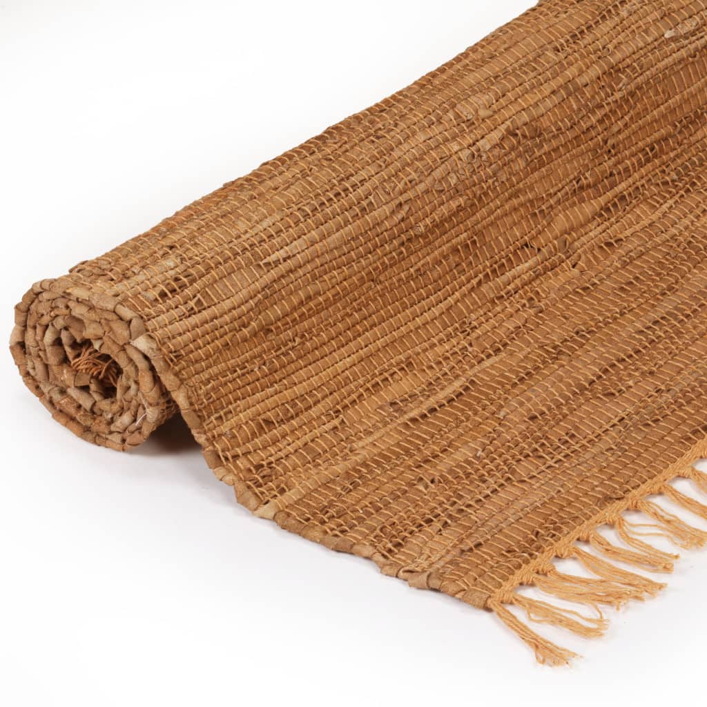 Handgewebter Chindi-Teppich Leder 160 x 230 cm Hellbraun