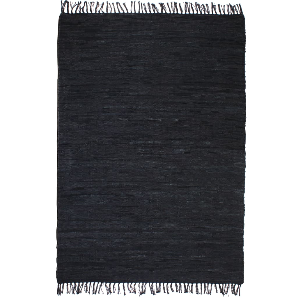 Handgewebter Chindi-Teppich Leder 190x280 cm Schwarz