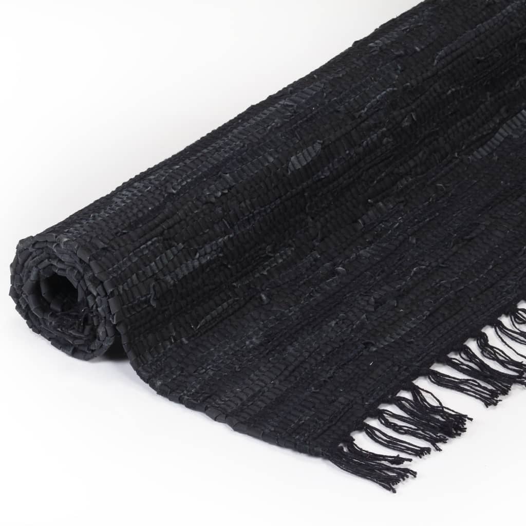 Handgewebter Chindi-Teppich Leder 190x280 cm Schwarz