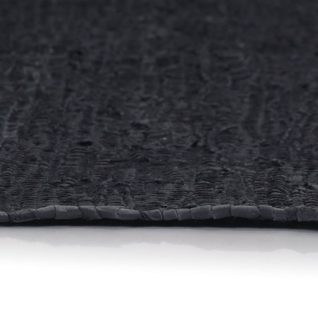 Handgewebter Chindi-Teppich Leder 190x280 cm Schwarz