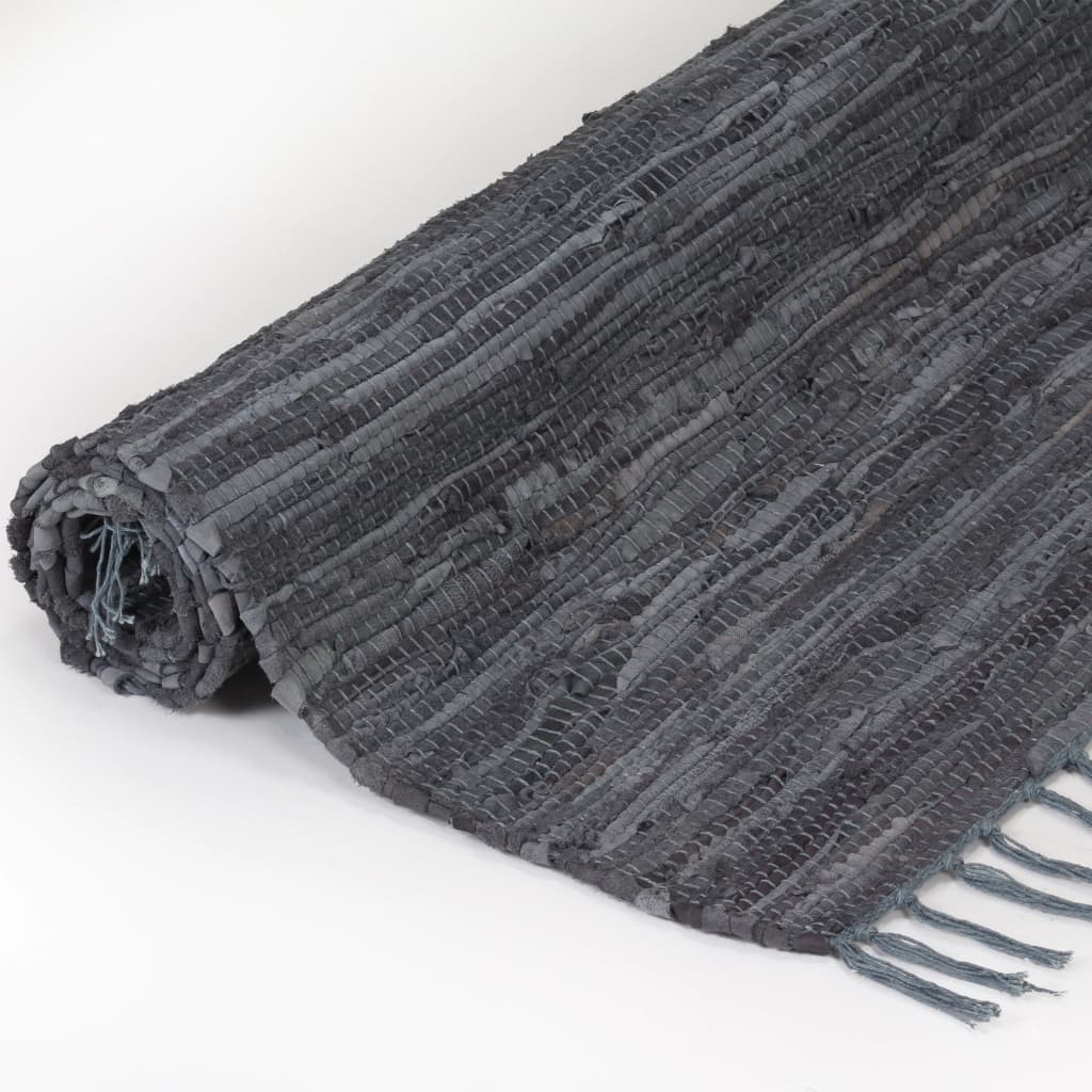 Handgewebter Chindi-Teppich Leder 160x230 cm Grau