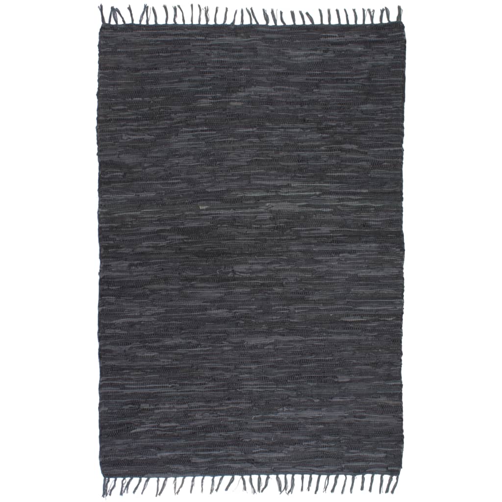 Handgewebter Chindi-Teppich Leder 190x280 cm Grau