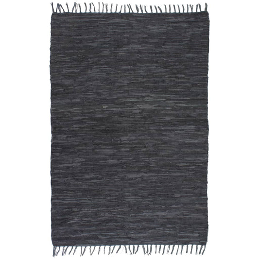 Handgewebter Chindi-Teppich Leder 190x280 cm Grau