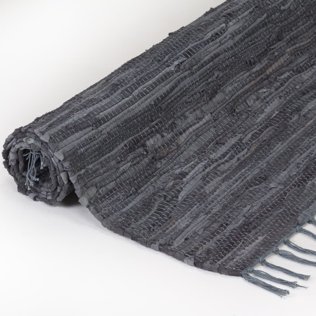Handgewebter Chindi-Teppich Leder 190x280 cm Grau