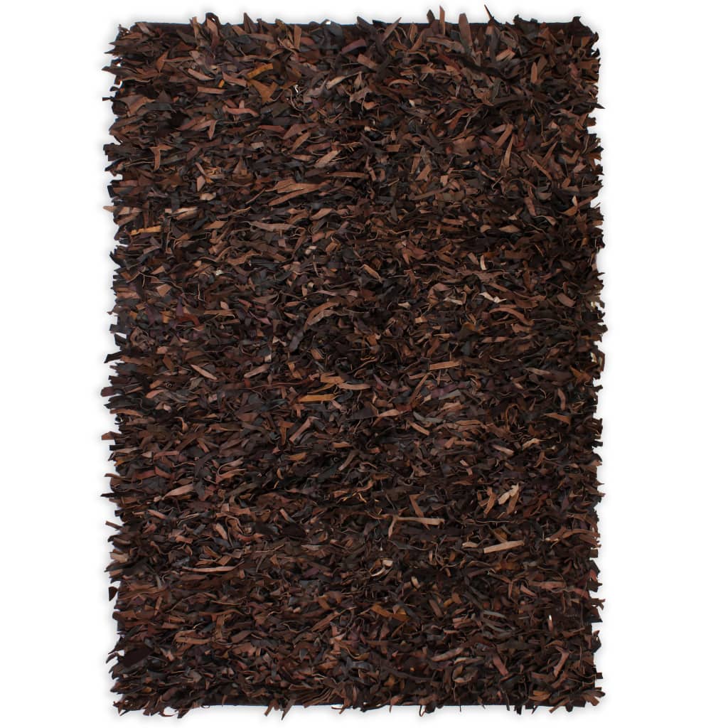 Shaggy-Teppich Echtleder 80 x 160 cm Braun