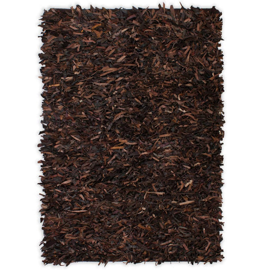 Shaggy-Teppich Echtleder 80 x 160 cm Braun