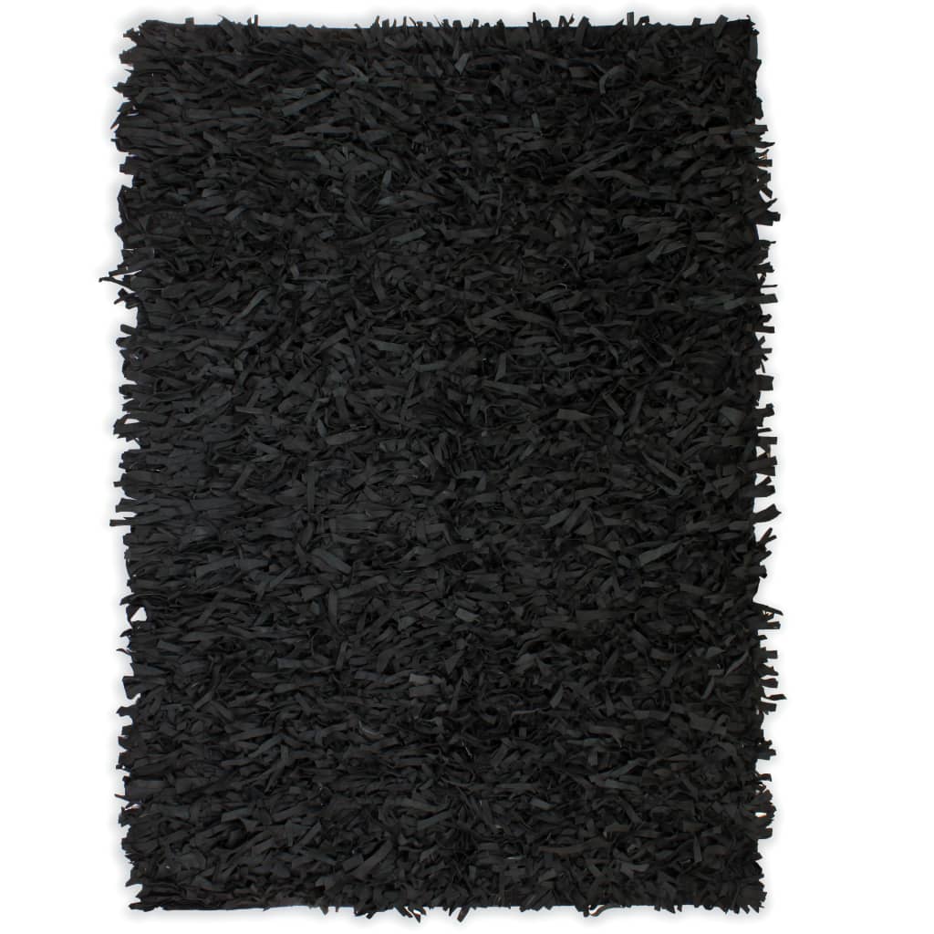 Shaggy-Teppich Echtleder 120 x 170 cm Schwarz