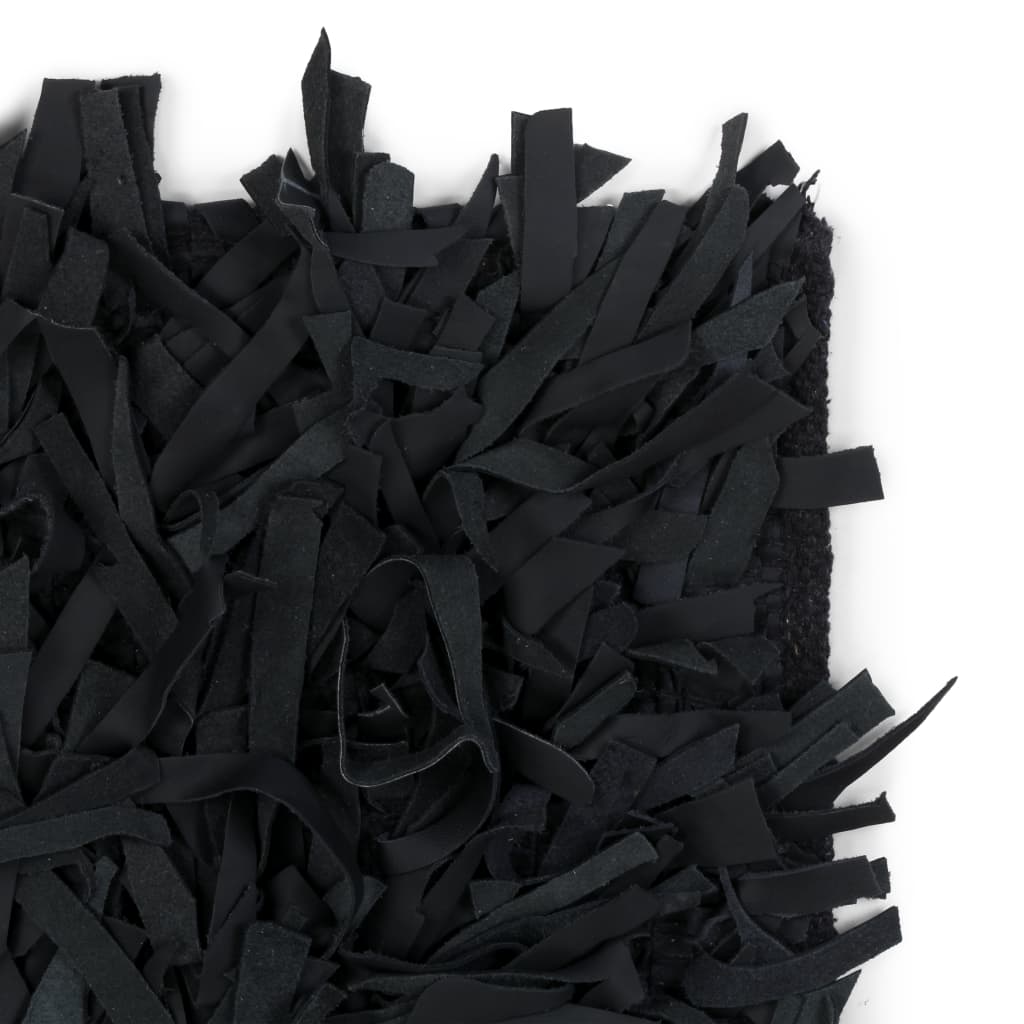 Shaggy-Teppich Echtleder 120 x 170 cm Schwarz