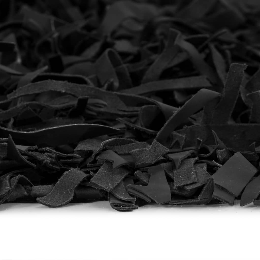 Shaggy-Teppich Echtleder 120 x 170 cm Schwarz