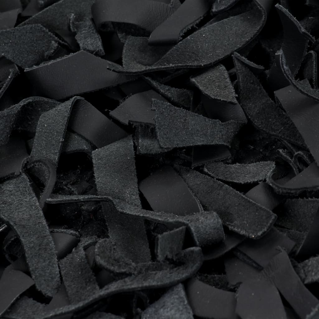 Shaggy-Teppich Echtleder 120 x 170 cm Schwarz