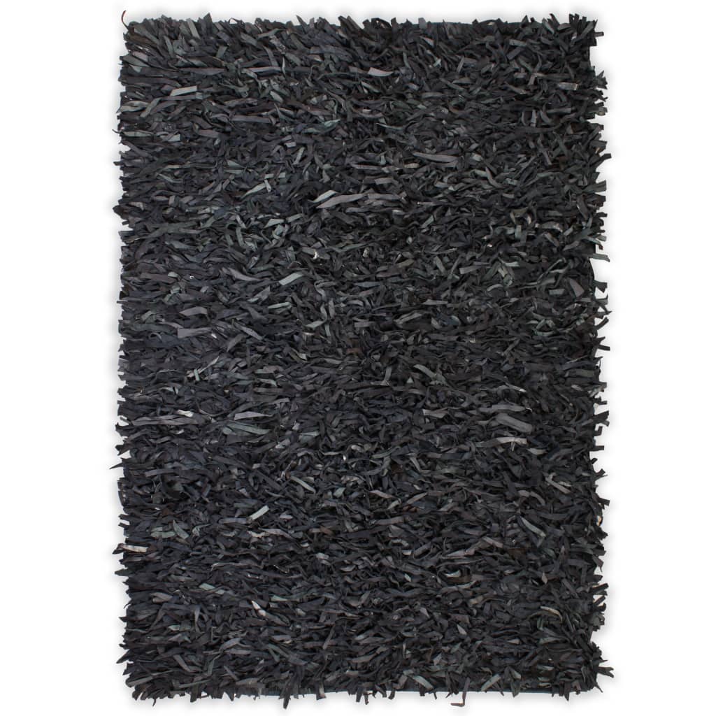 Shaggy-Teppich Echtleder 80 x 160 cm Grau