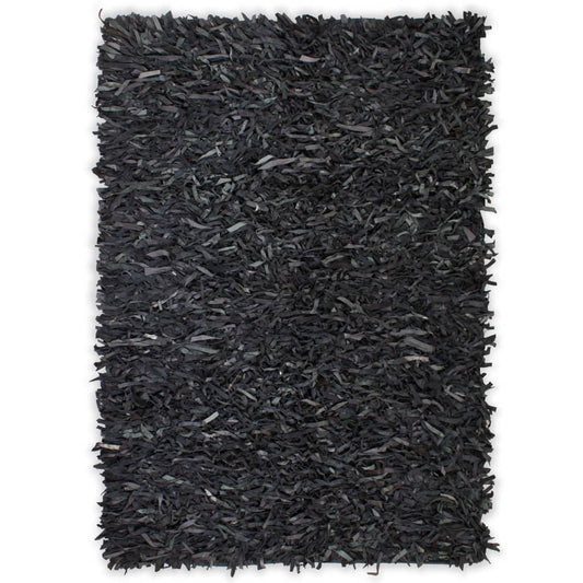 Shaggy-Teppich Echtleder 80 x 160 cm Grau