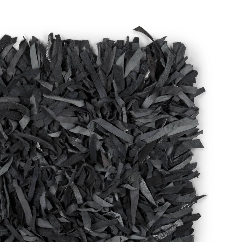 Shaggy-Teppich Echtleder 80 x 160 cm Grau