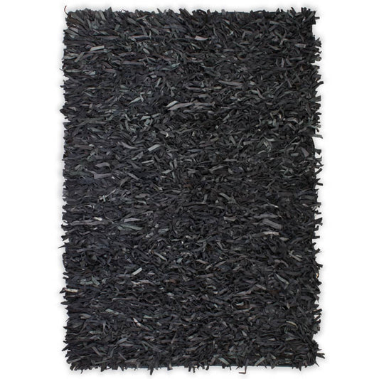 Shaggy-Teppich Echtleder 160 x 230 cm Grau