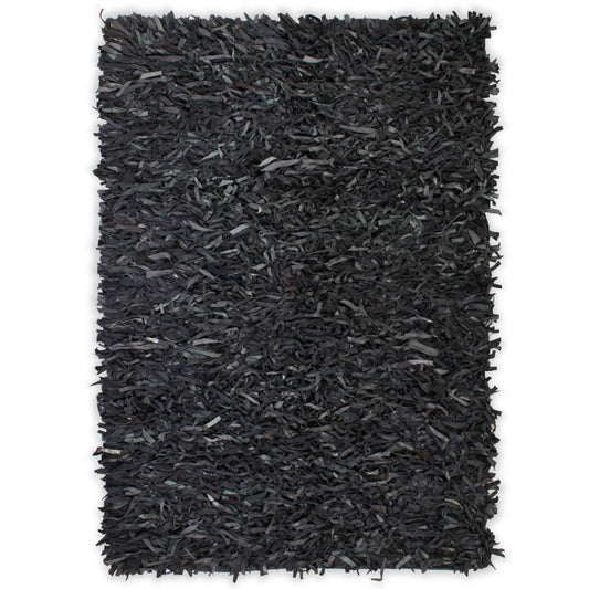 Shaggy-Teppich Echtleder 190 x 280 cm Grau