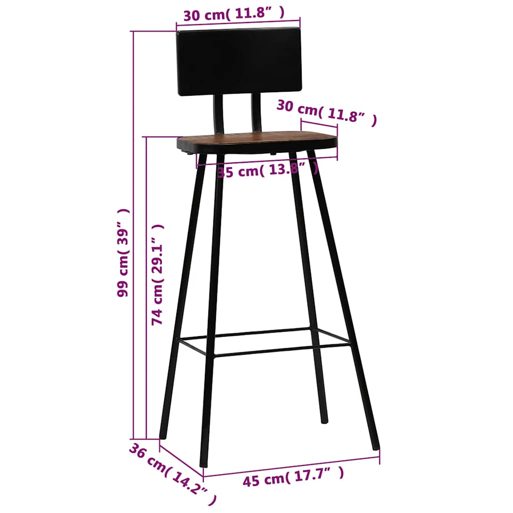 Barhocker 2 Stk. Massives Altholz