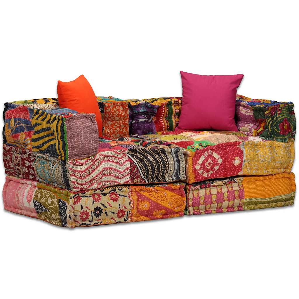 2-Sitzer Modularer Pouf Patchwork Stoff