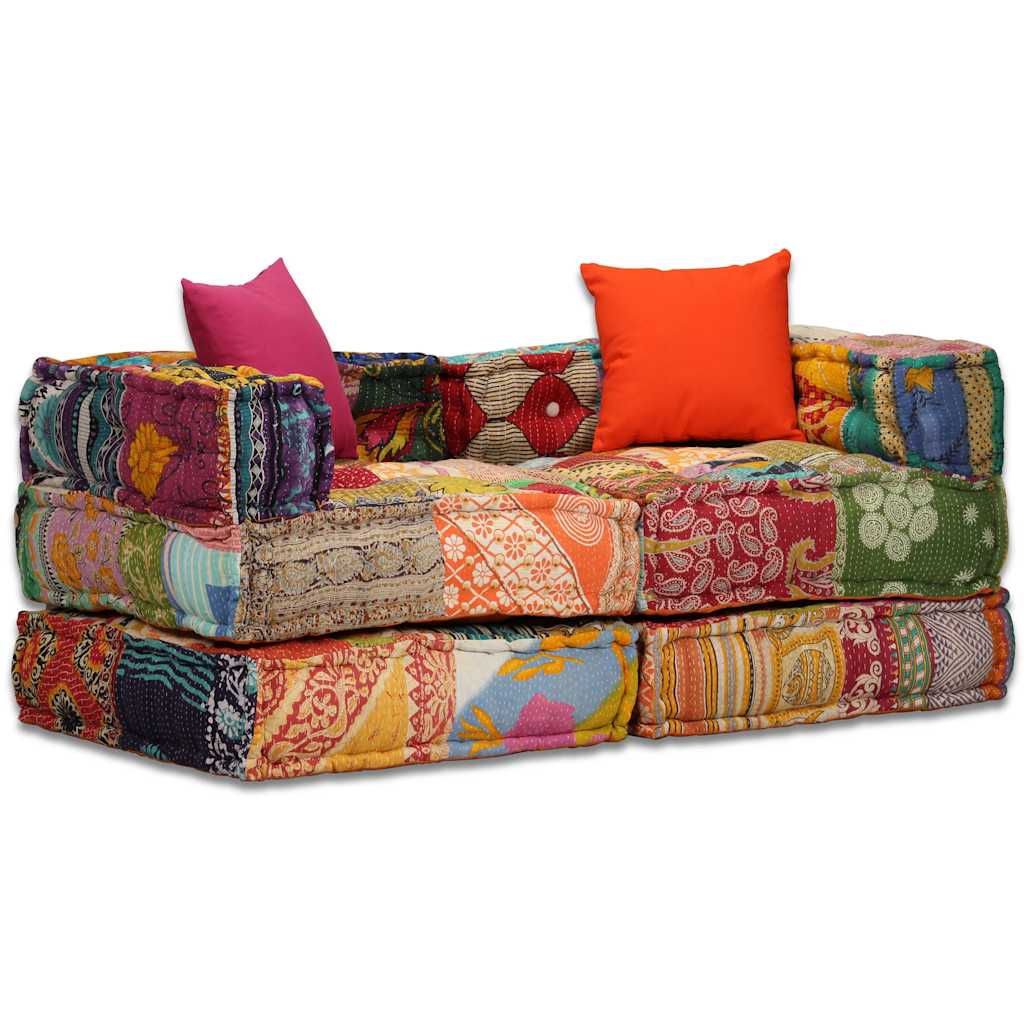 2-Sitzer Modularer Pouf Patchwork Stoff