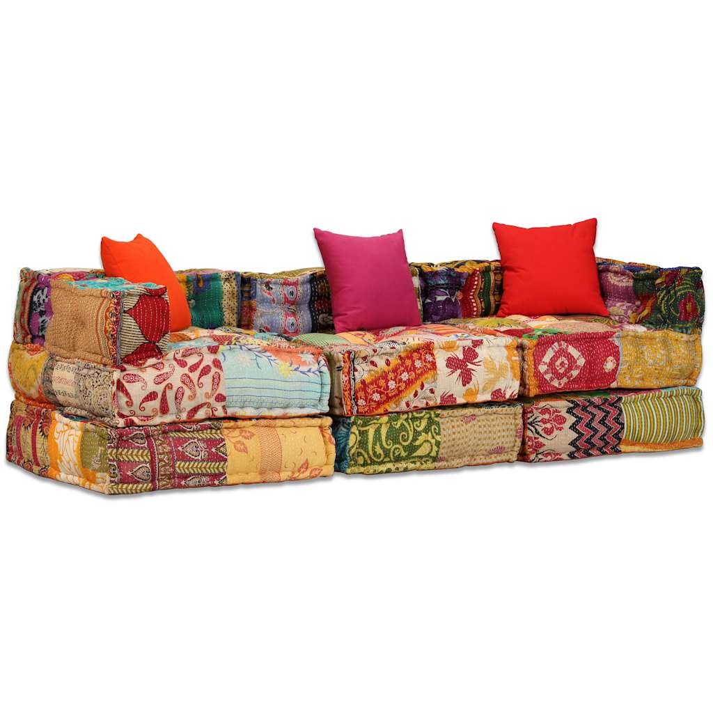 3-Sitzer Modularer Pouf Patchwork Stoff