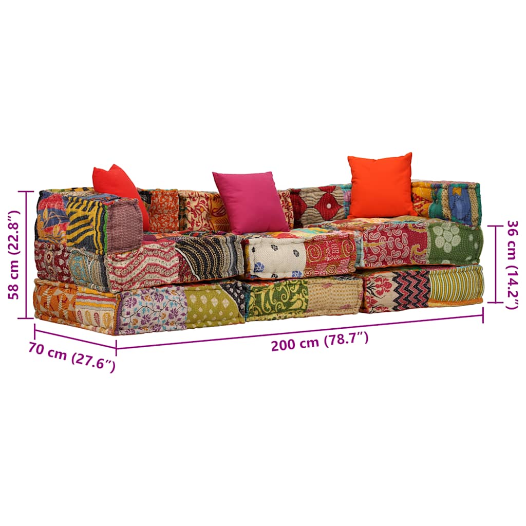 3-Sitzer Modularer Pouf Patchwork Stoff