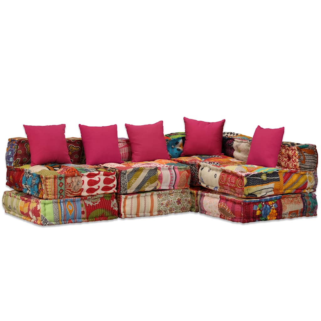 4-Sitzer Modularer Pouf Patchwork Stoff