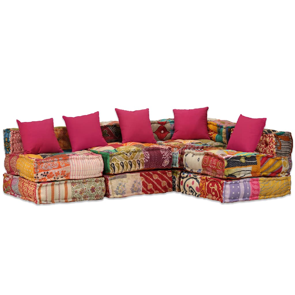 4-Sitzer Modularer Pouf Patchwork Stoff