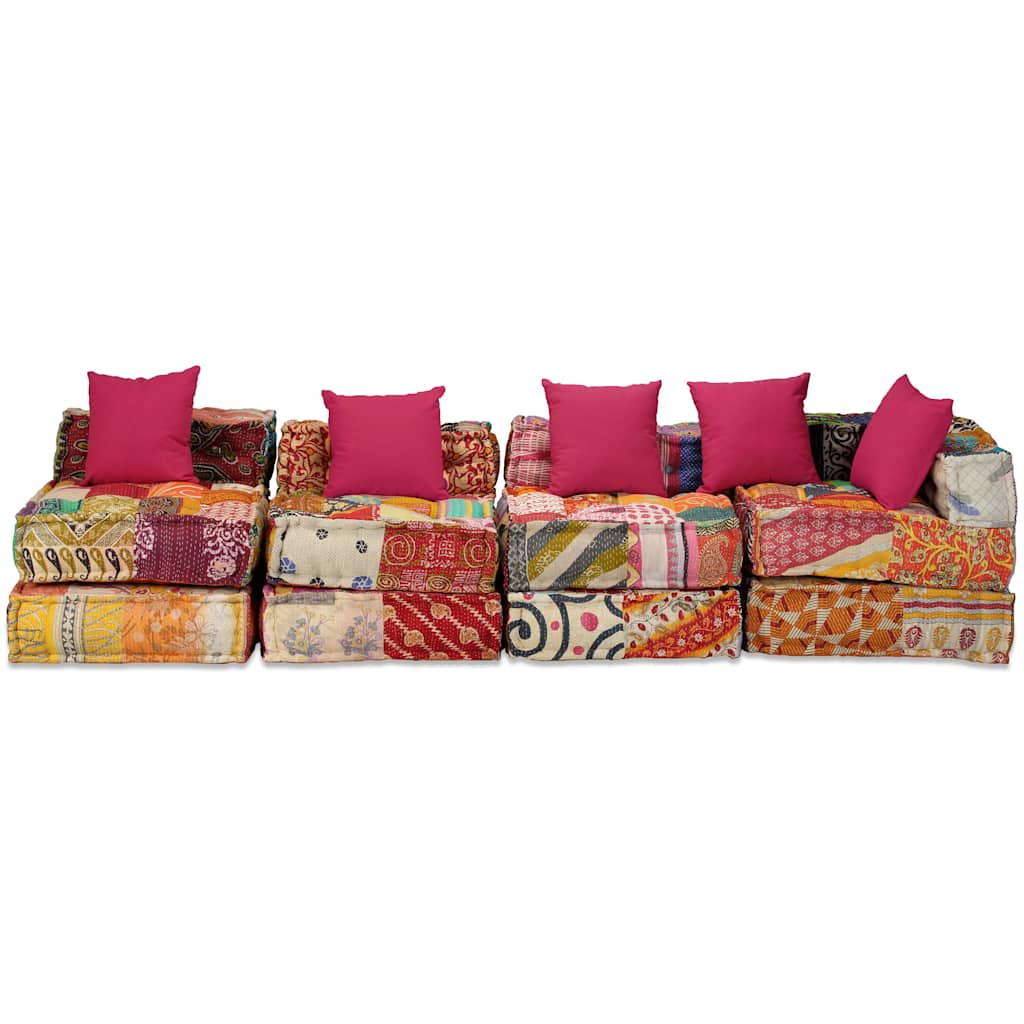 4-Sitzer Modularer Pouf Patchwork Stoff