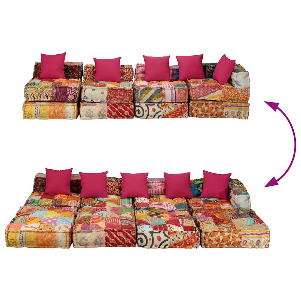 4-Sitzer Modularer Pouf Patchwork Stoff