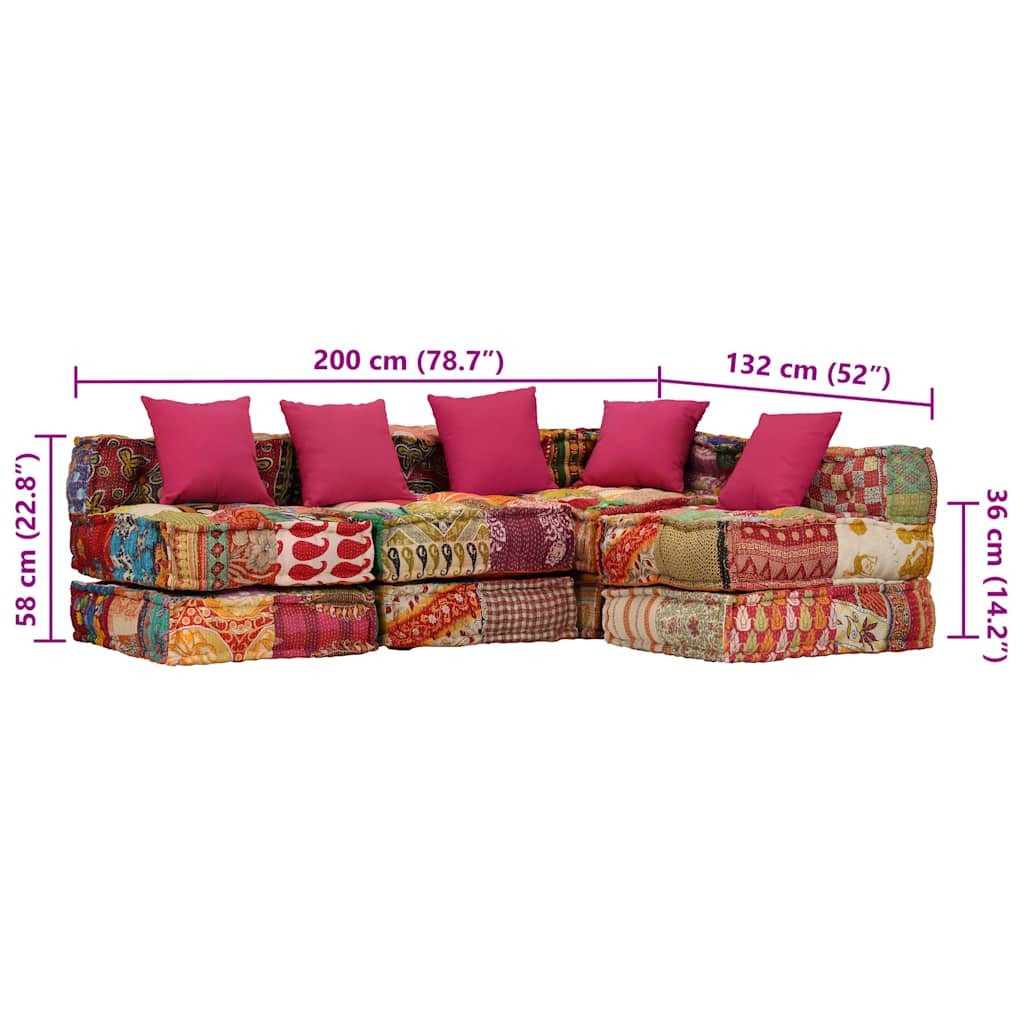 4-Sitzer Modularer Pouf Patchwork Stoff