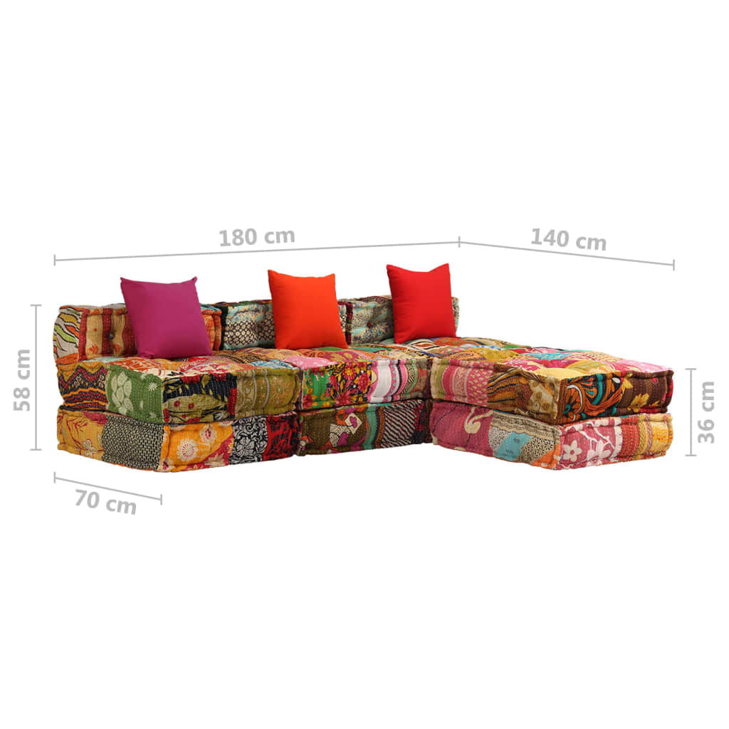 3-Sitzer Modularer Pouf Patchwork Stoff