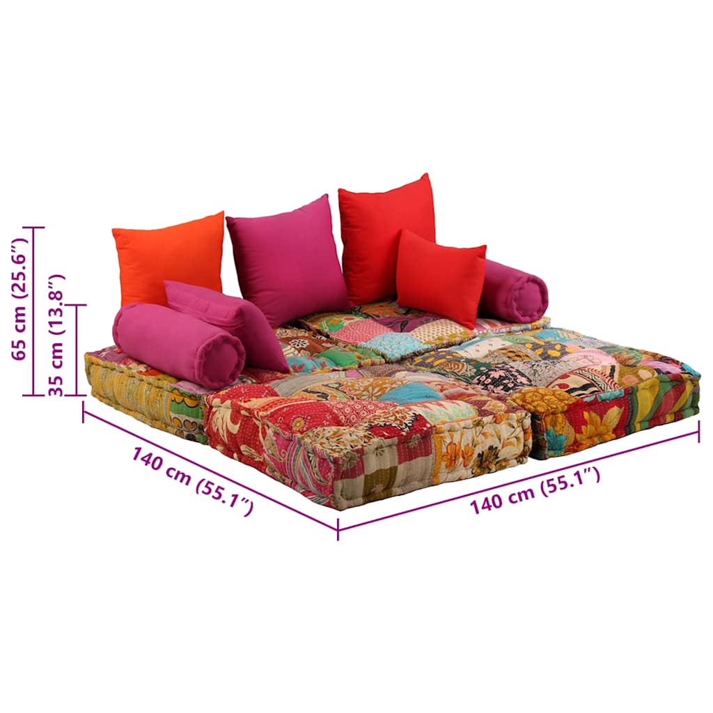 2-Sitzer Modularer Pouf Patchwork Stoff