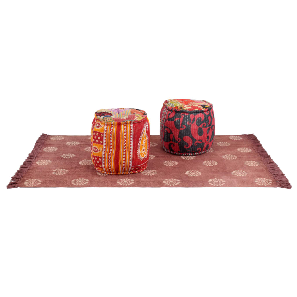 Puff und Teppich 3-tlg. Stoff Patchwork