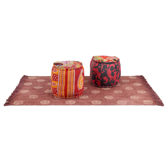 Puff und Teppich 3-tlg. Stoff Patchwork