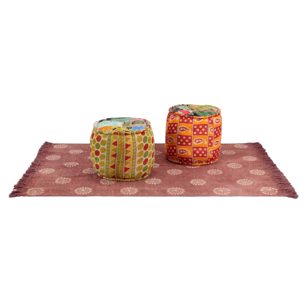 Puff und Teppich 3-tlg. Stoff Patchwork