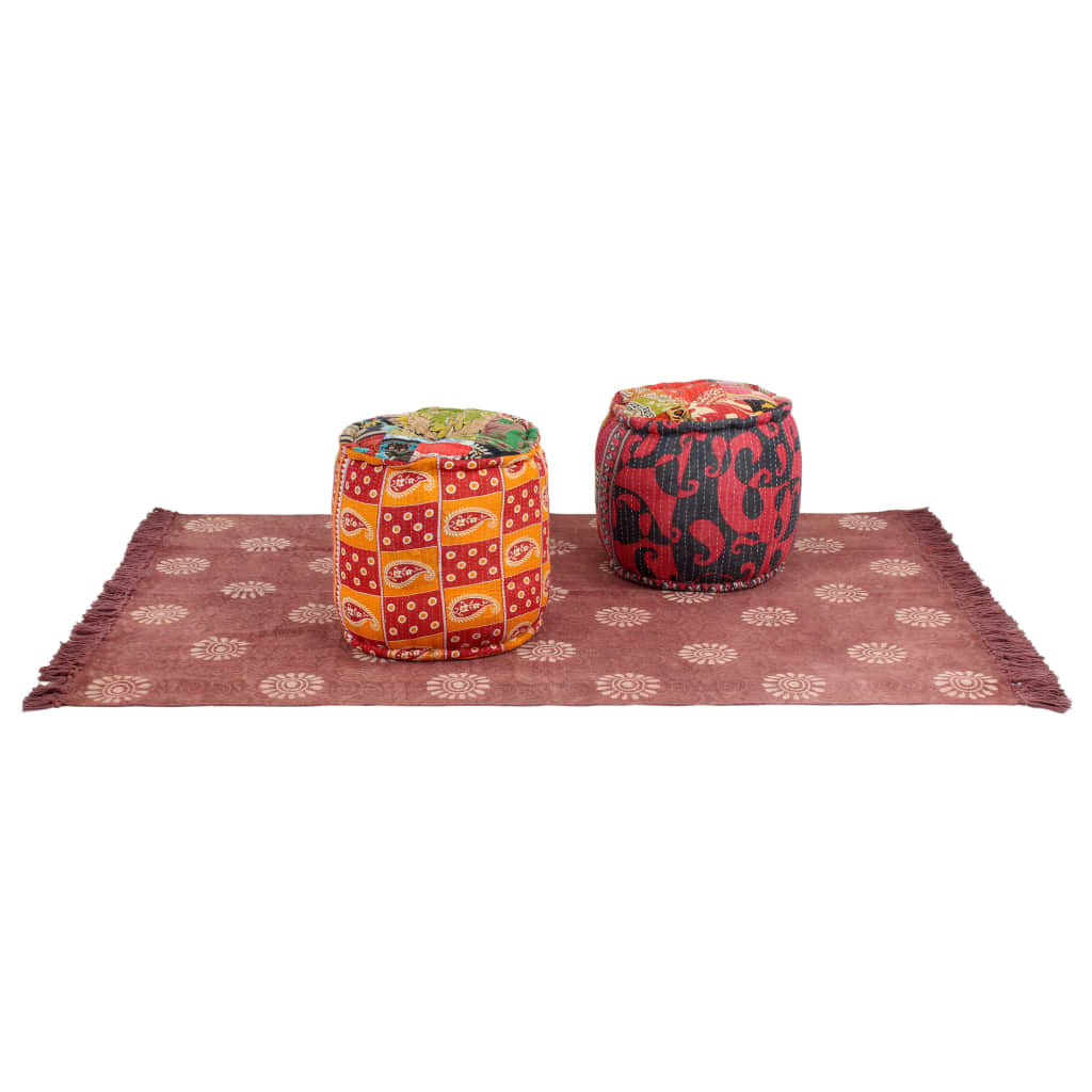 Puff und Teppich 3-tlg. Stoff Patchwork