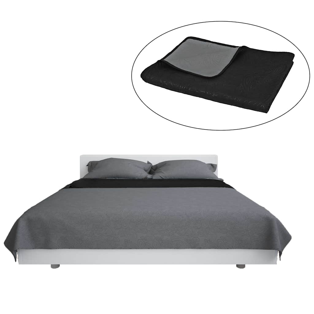 Zweiseitige Tagesdecke Gesteppt 220 x 240 cm Grau und Schwarz