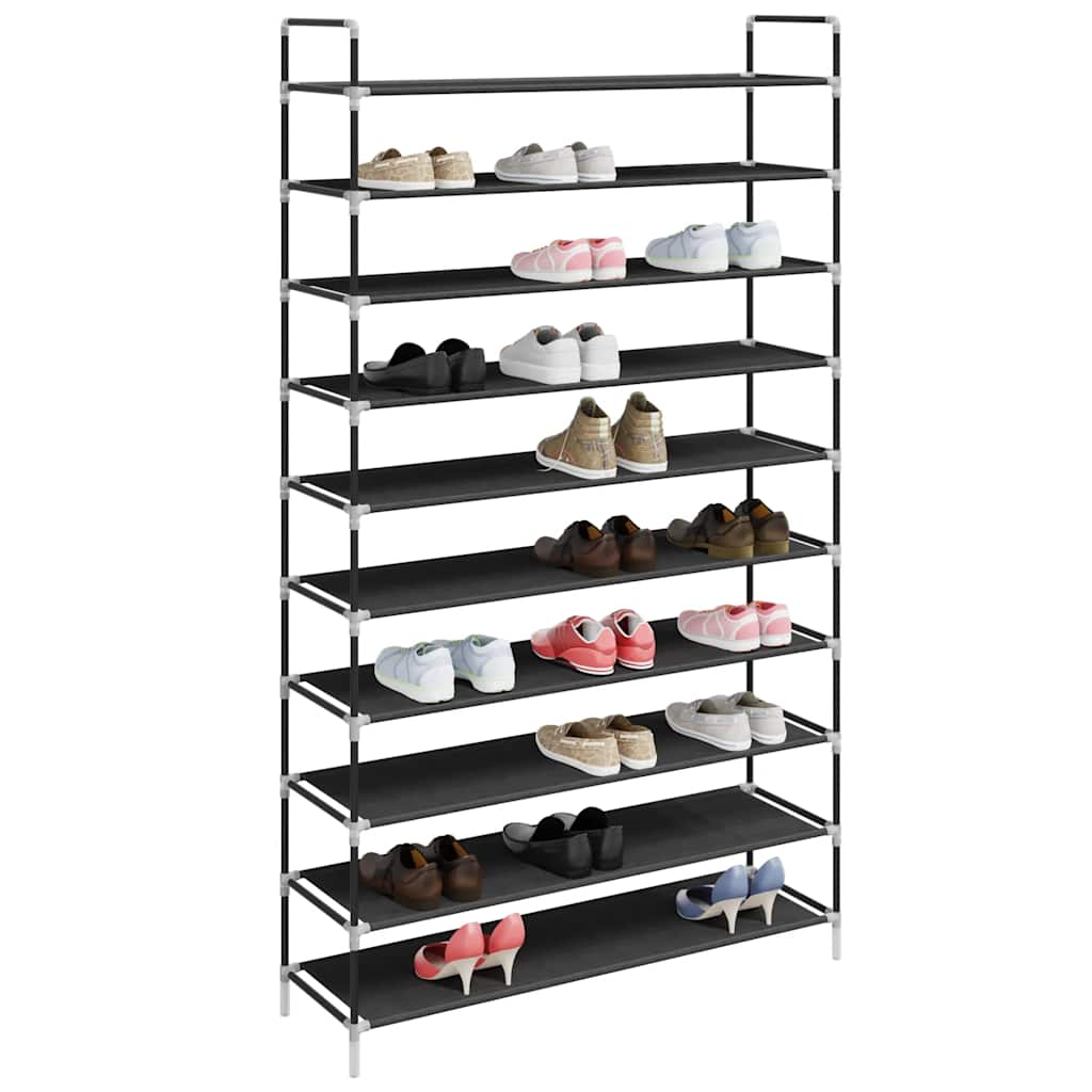 Schuhregal mit 10 Ablagen Metall und Vliesstoff Schwarz