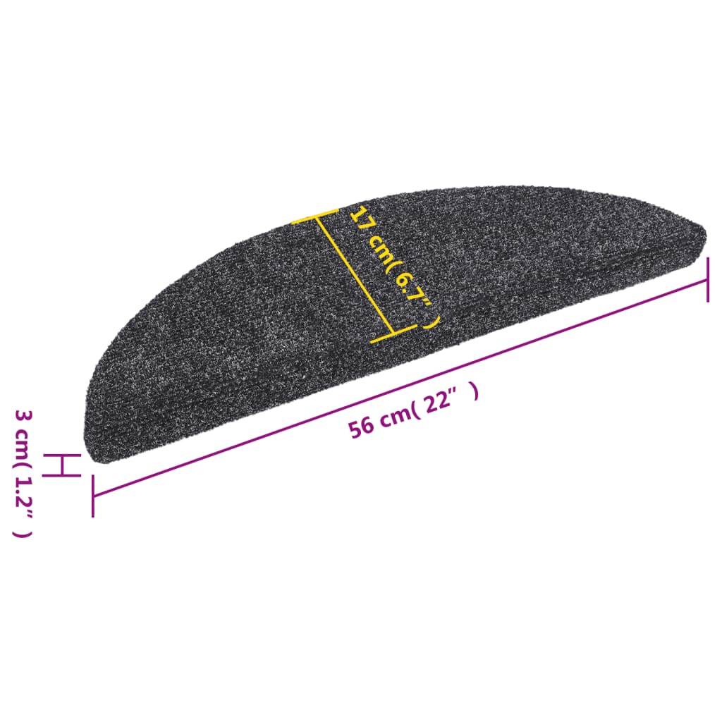 Stufenmatten Selbstklebend 15 Stk. 56x17x3 cm Dunkelgrau Halbrund