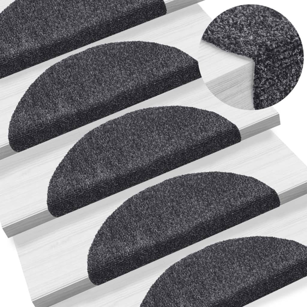 Stufenmatten Selbstklebend 15 Stk. 56x17x3 cm Dunkelgrau Halbrund