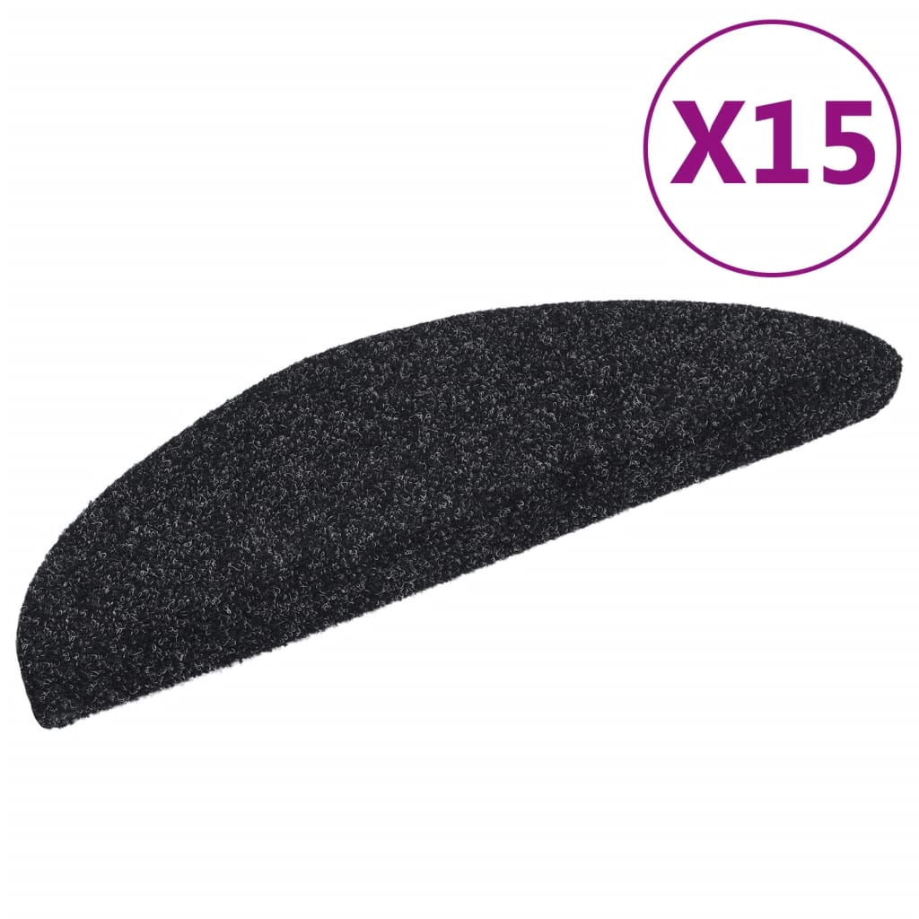 Stufenmatten Selbstklebend 15 Stk. 56x17x3 cm Schwarz Halbrund