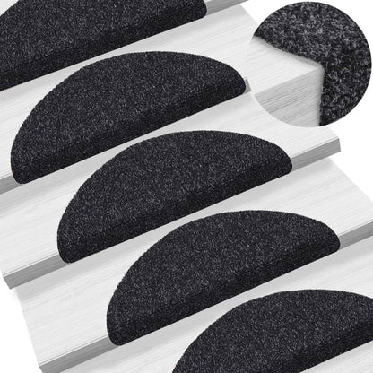 Stufenmatten Selbstklebend 15 Stk. 56x17x3 cm Schwarz Halbrund