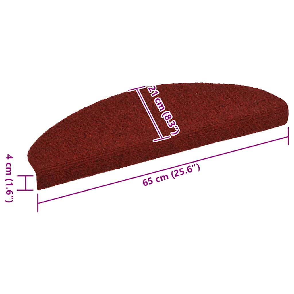 15-tlg Selbstklebende Treppenmatten Nadelvlies 65x21x4cm Rot