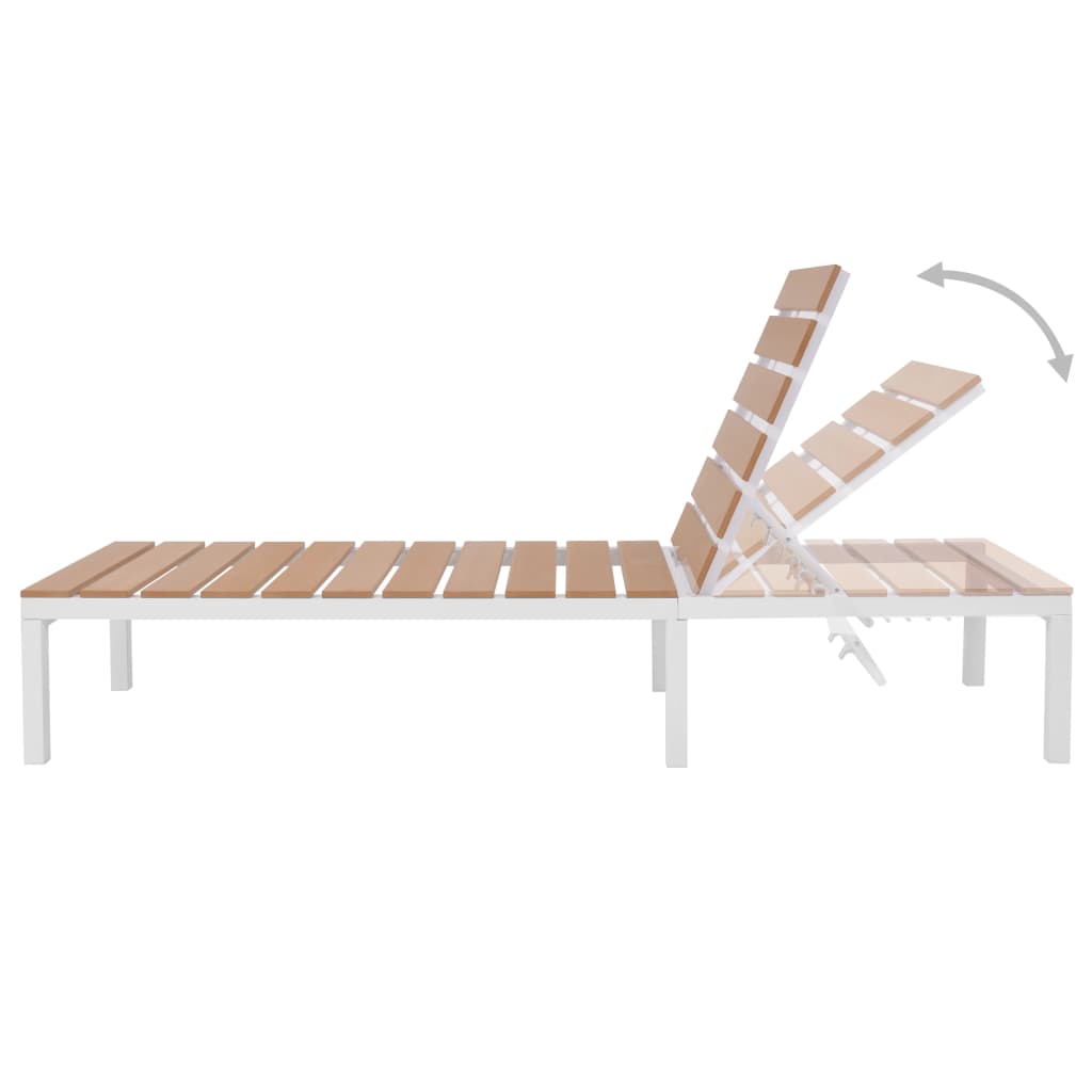 Chaises longues 2 pièces avec table en aluminium WPC blanc et marron